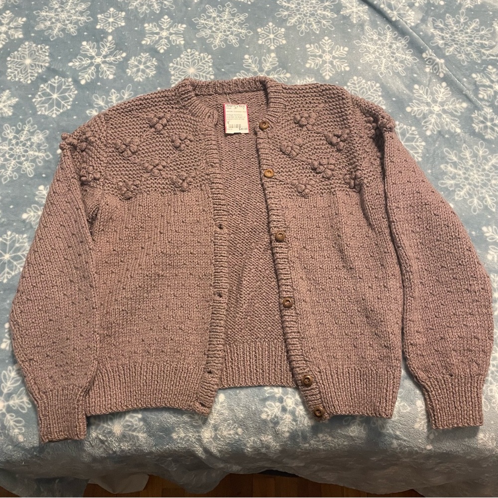 Vintage Lavender Knit Cardigan hand knit